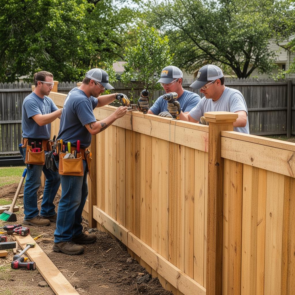 Groundwork crew installing a wood fence