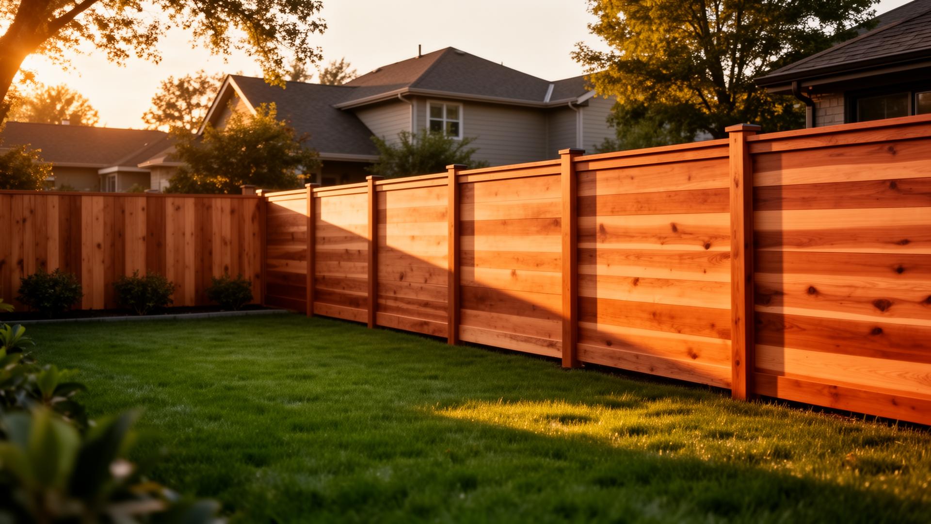 Cedar privacy fence at golden hour